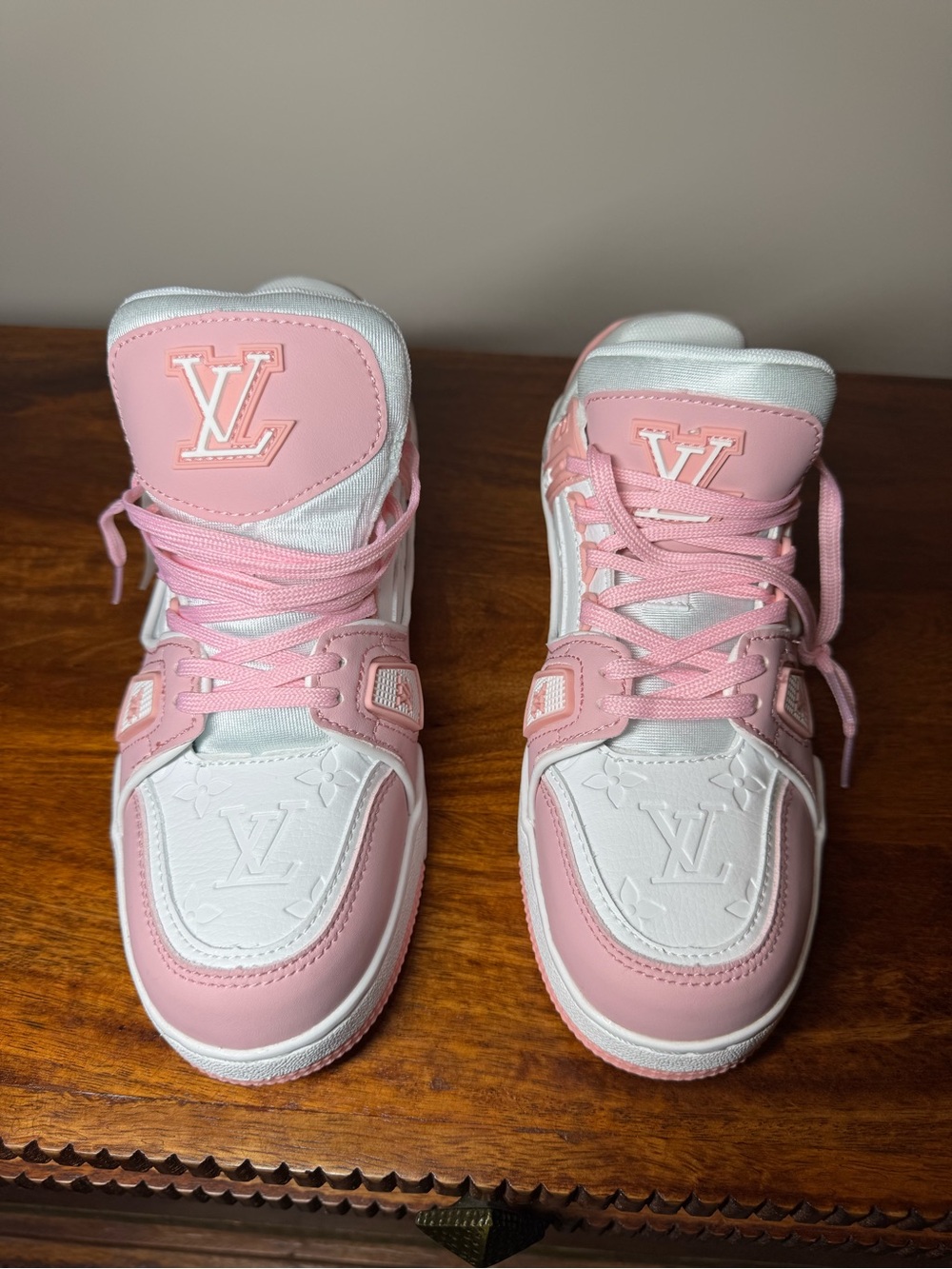 Pink & White High-Top Sneakers. No Brand.